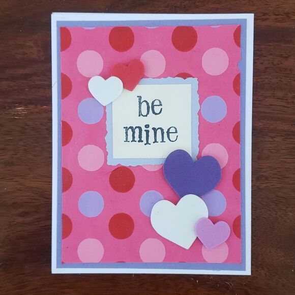 💐 HANDMADE by vixen676 Valentine's Day Cards "Be Mine" Set of 4 Red Pink Purple - Picture 4 of 7
